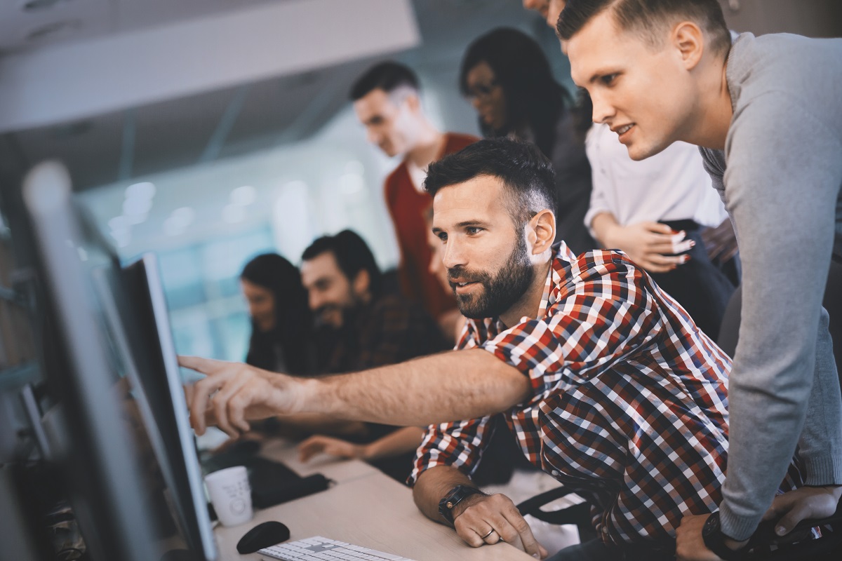 Programmer working in a software developing company office